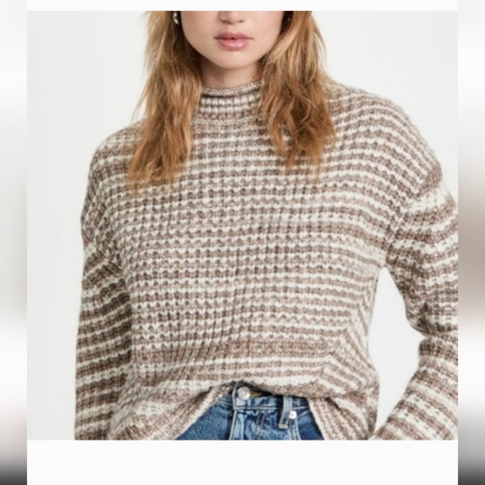 RAILS Echo Brown White Space Die Sweater Wool Alpaca Chunky Open Knit L